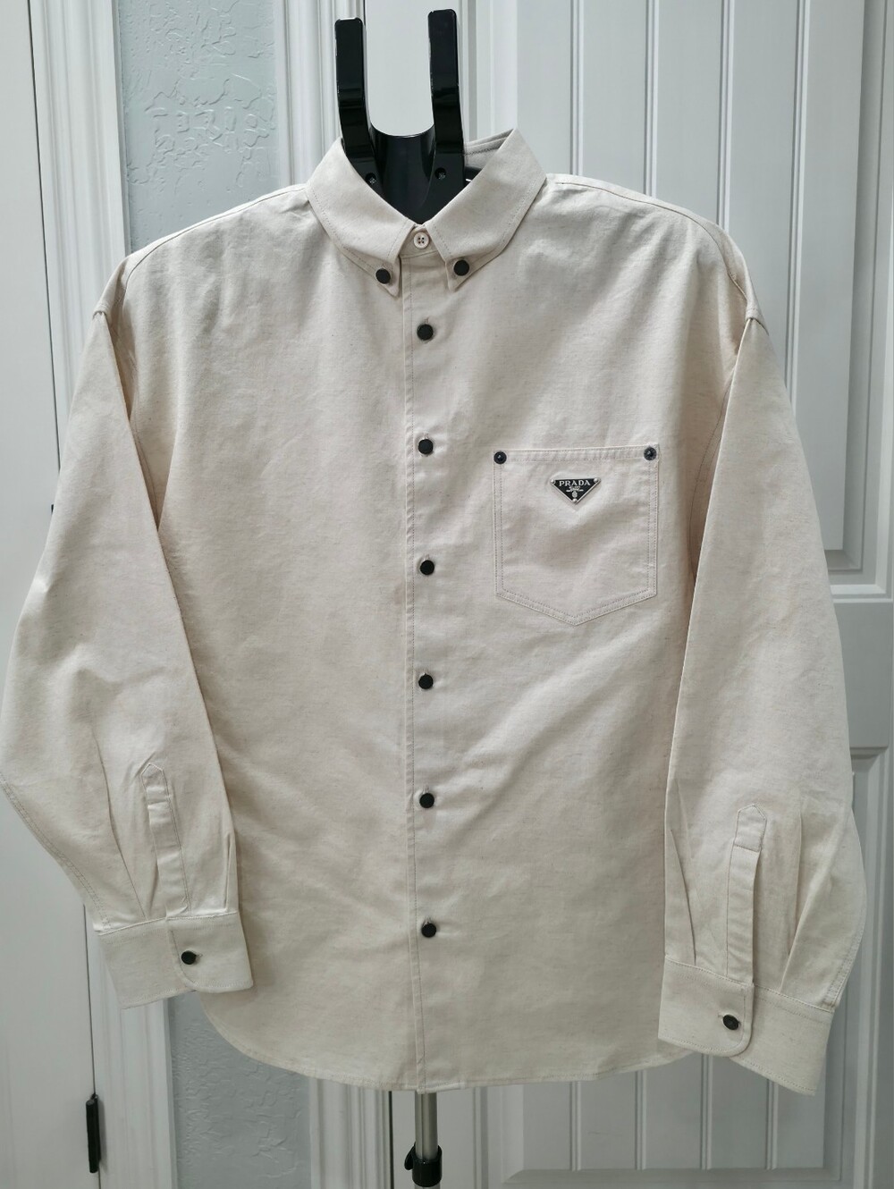 Prada Cream Button-Down Shirt with Black Buttons